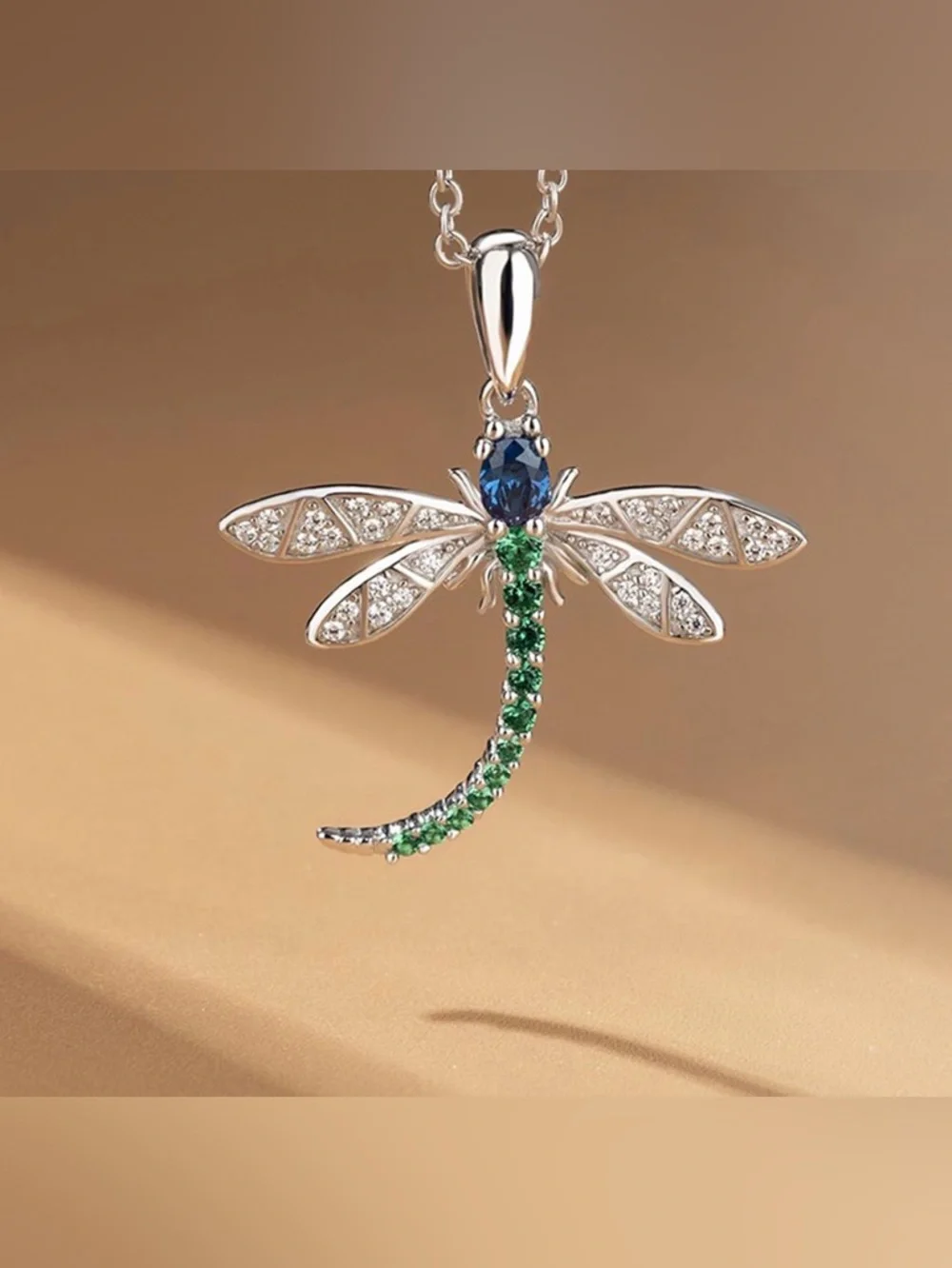Blue & Green Crystal Dragonfly Necklace - NIB - Picture 4 of 8